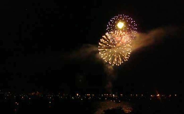 fireworks over lake george at night