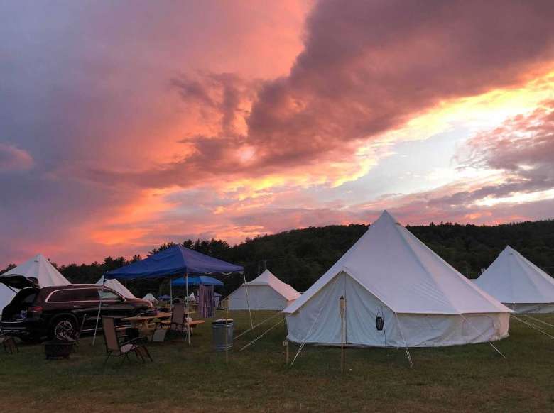 sunset view over glamping sites