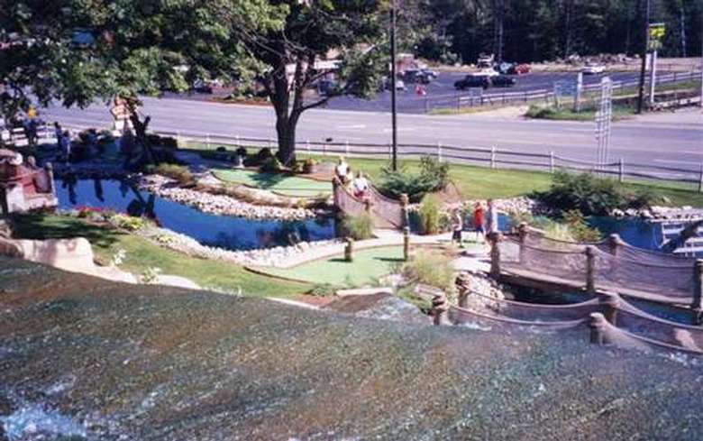 View of Pirate's Cove golf course from the top of a waterfall