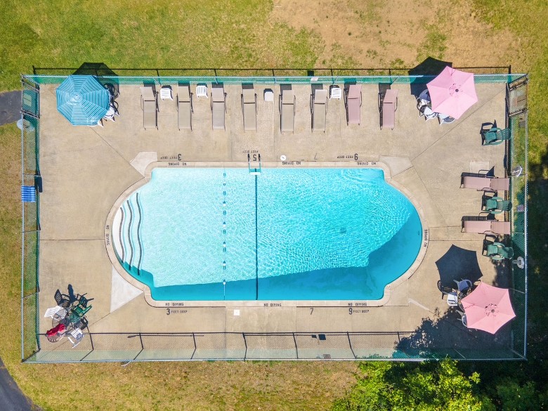 aerial view of an outdoor pool