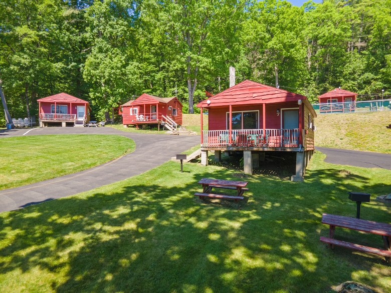 red cottages on a lodging property