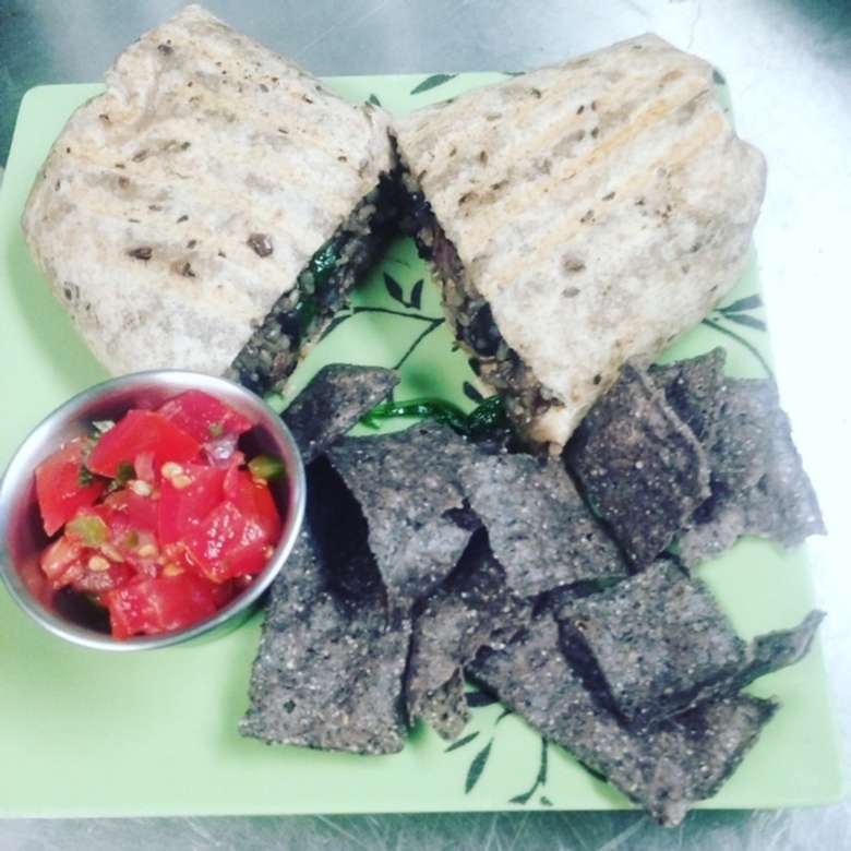 wrap with a side of salsa and blue corn chips