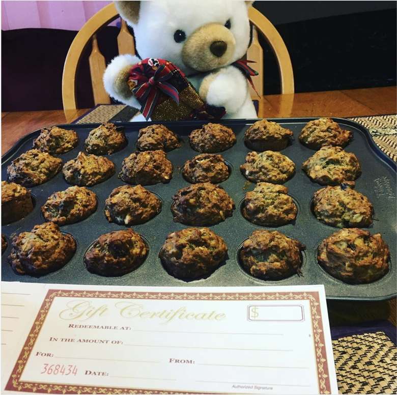 bear with gift card and vegan banana muffins