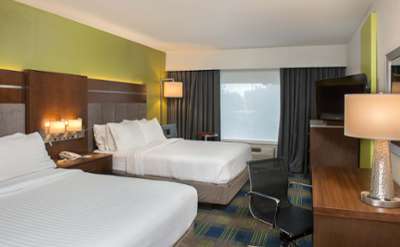 hotel bedroom with two beds