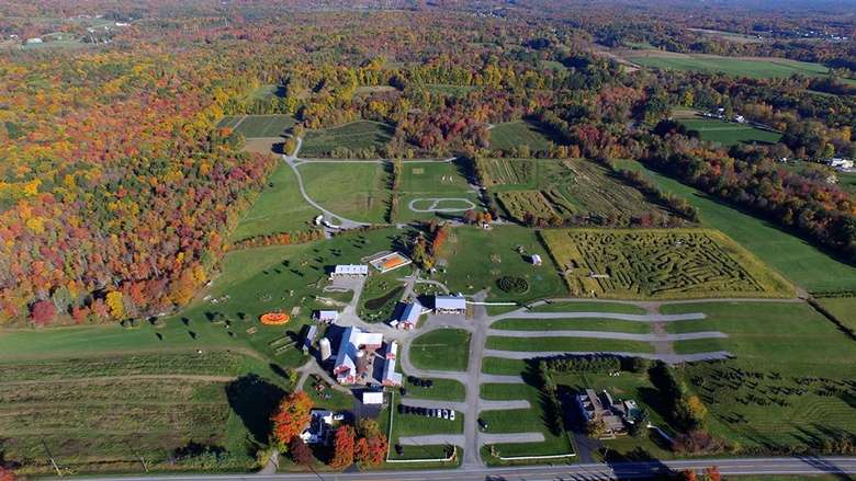 aerial view of ellms family farm property in the fall