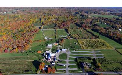 aerial view of ellms family farm property in the fall