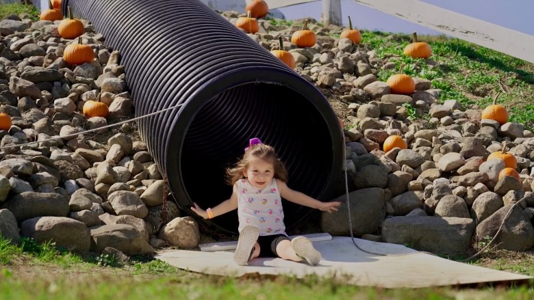 girl sliding down a tube