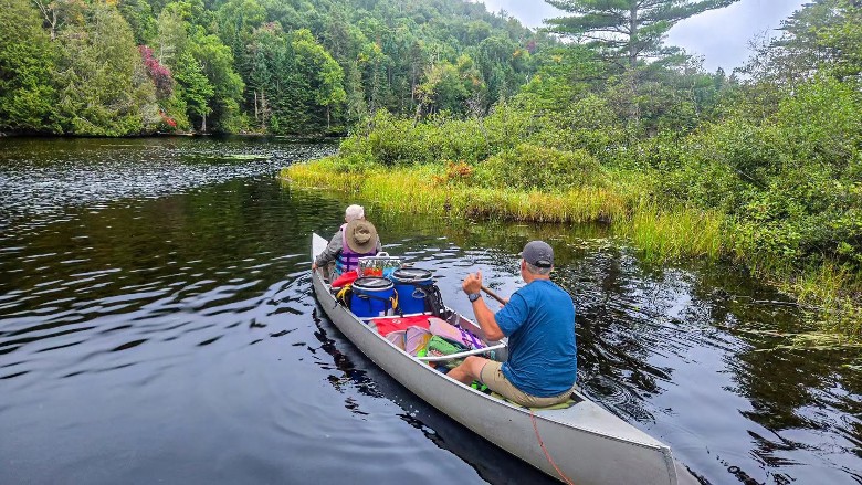 two men in a canoe