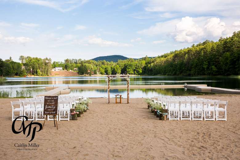 setup for a wedding by lake
