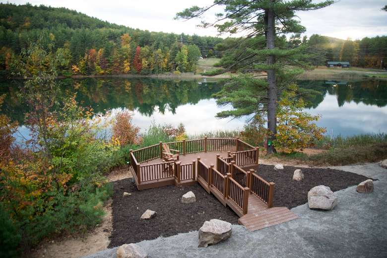 view from above of ceremony area in front of lake