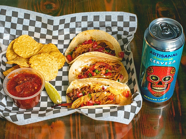 Steak tacos with craft beer at Artisanal Brew Works restaurant in Saratoga Springs NY