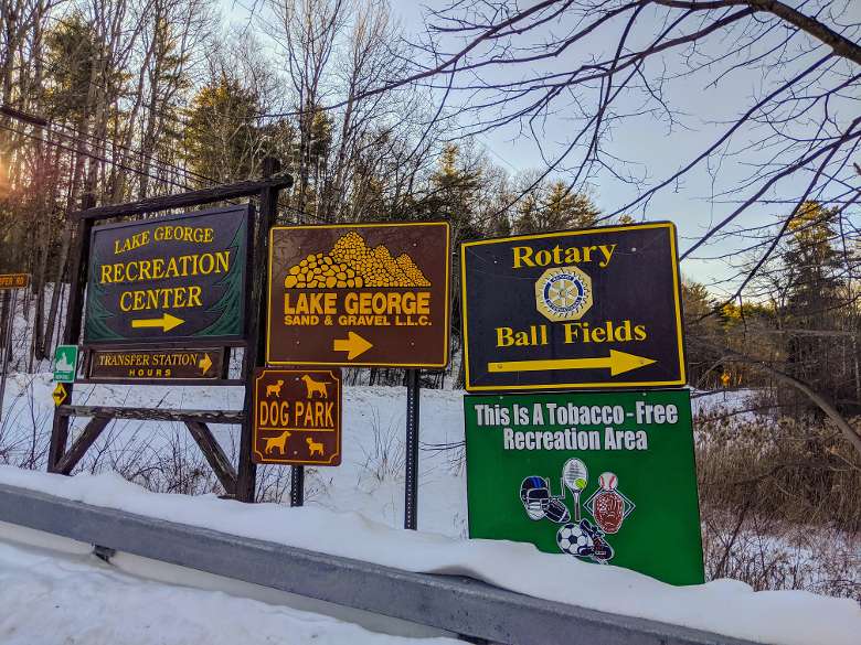 lake george recreation center and related signage by the road