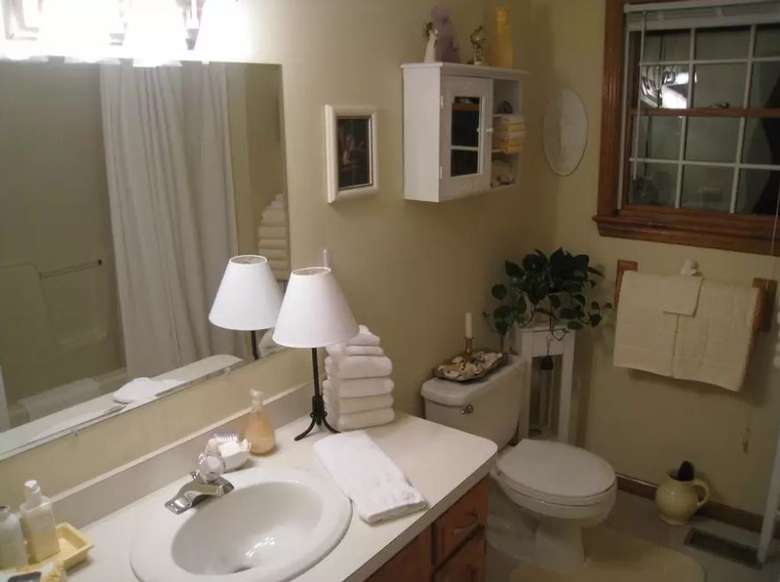 bathroom vanity, mirror, and toilet
