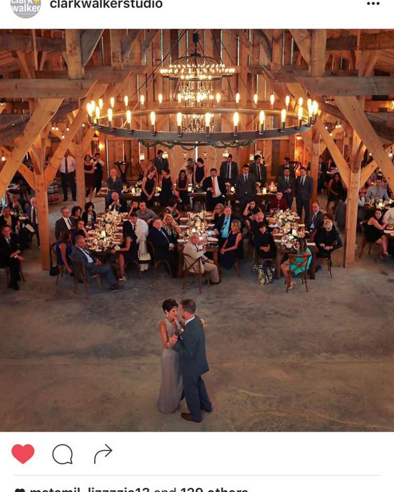 screenshot of an instagram photo of a groom dancing with his mom at the reception