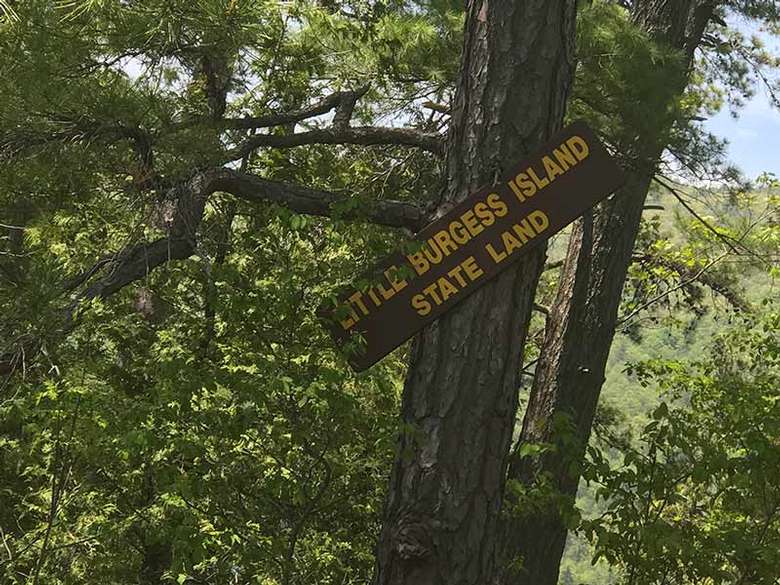 Sign for Little Burgess Island on Lake George