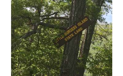 Sign for Little Burgess Island on Lake George