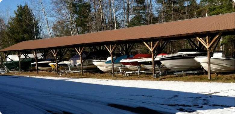 a long storage shed for boats