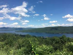 a view of lake george from the top of a mountain