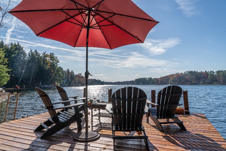 Seating Area on the deck by the lake with beautiful views.