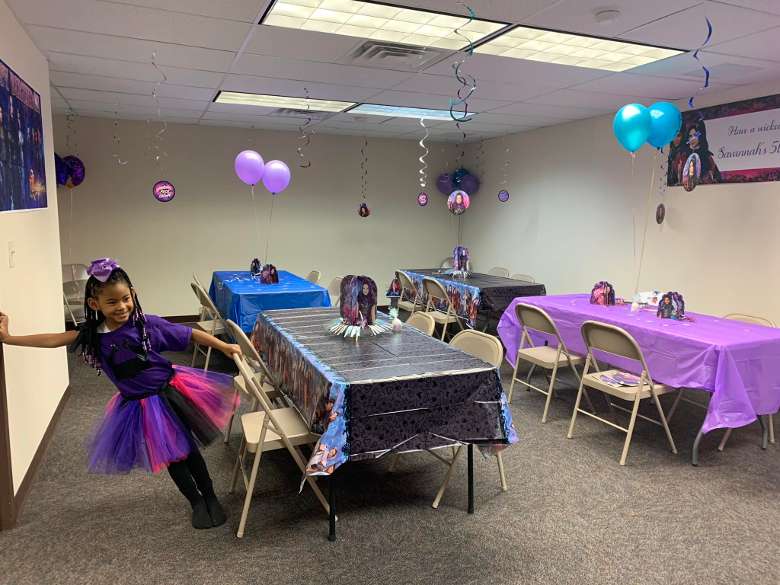 birthday girl in party room