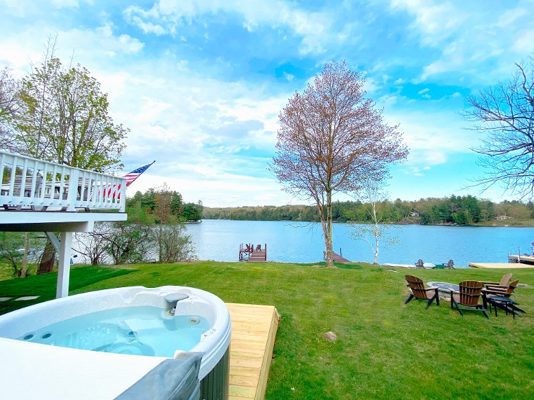 Hot Tub with a view of the lake.