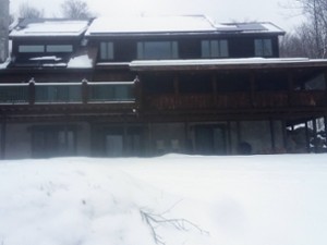 snow covered lodge