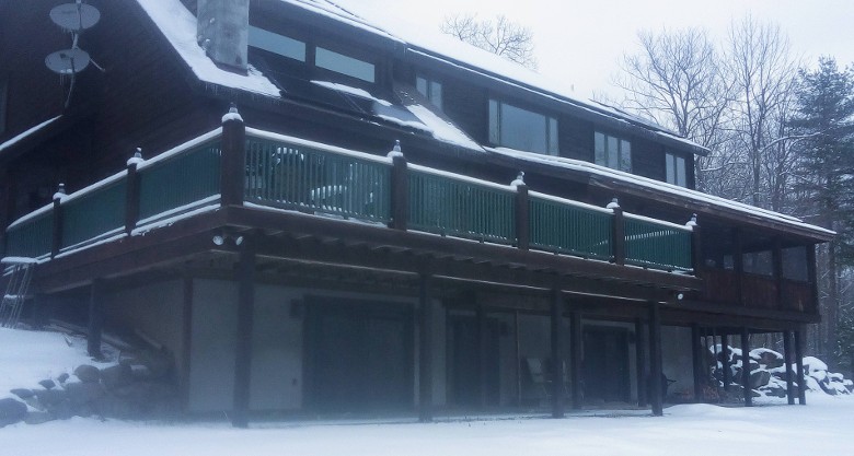 snow covered lodge