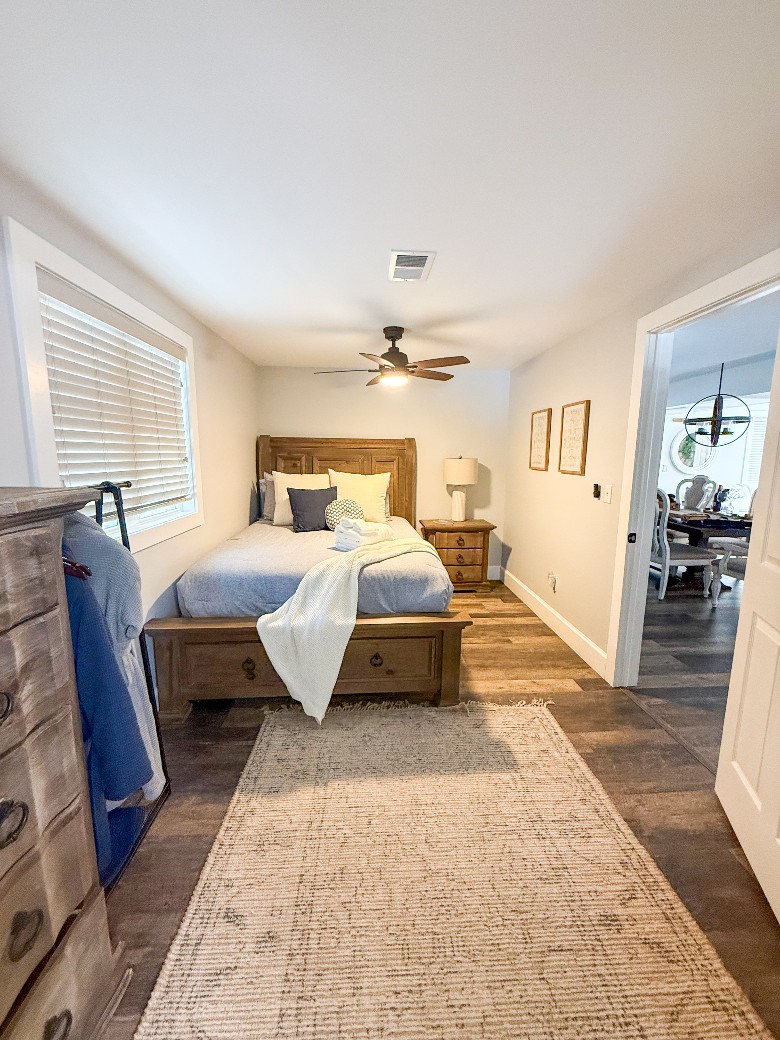 Main level queen bedroom with a bathroom located in between this bedroom and the king bedroom