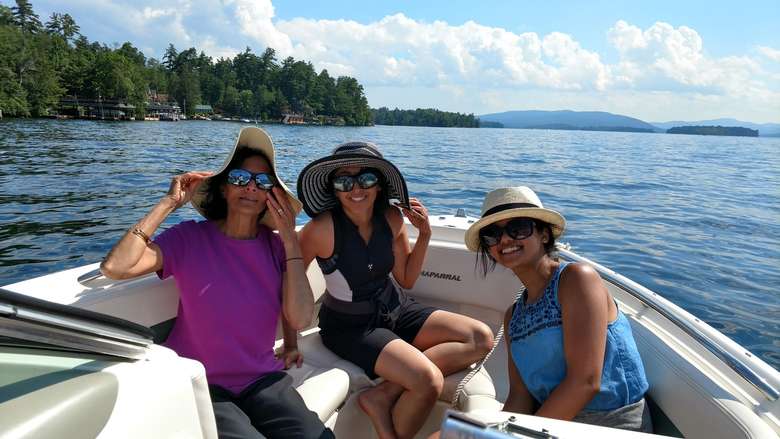 three women on a boat