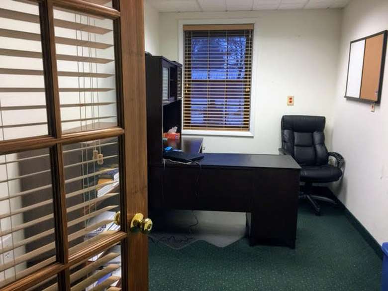 inside of an office, open door