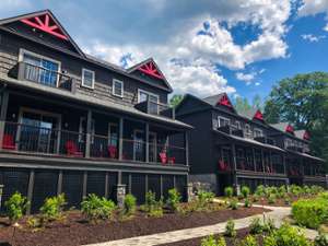 brown house with red accents