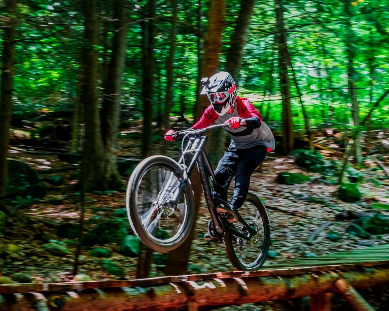 a person mountain biking