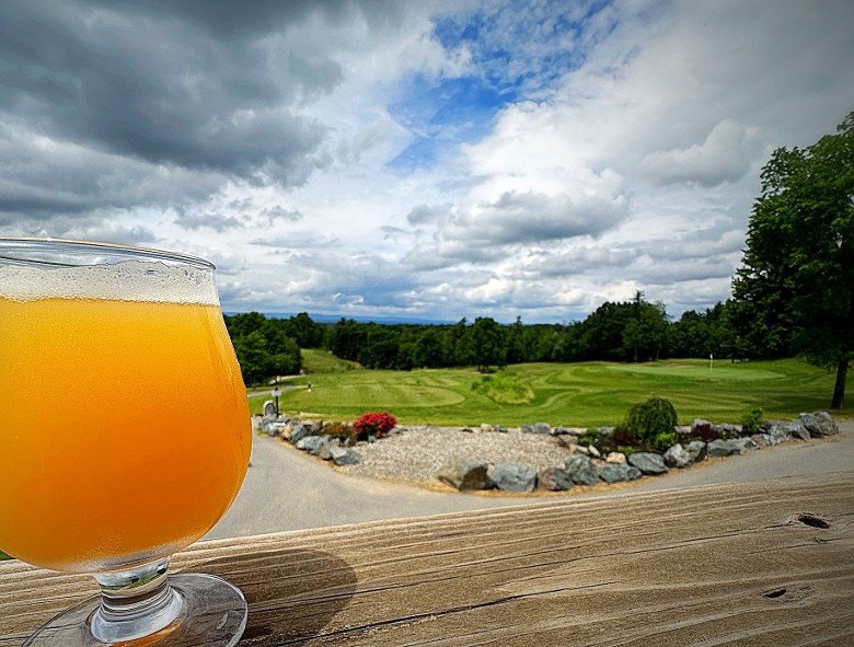beer glass on a patio table