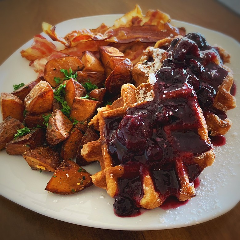 mini waffles and breakfast potatoes