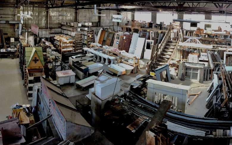 overhead view of an architectural parts warehouse