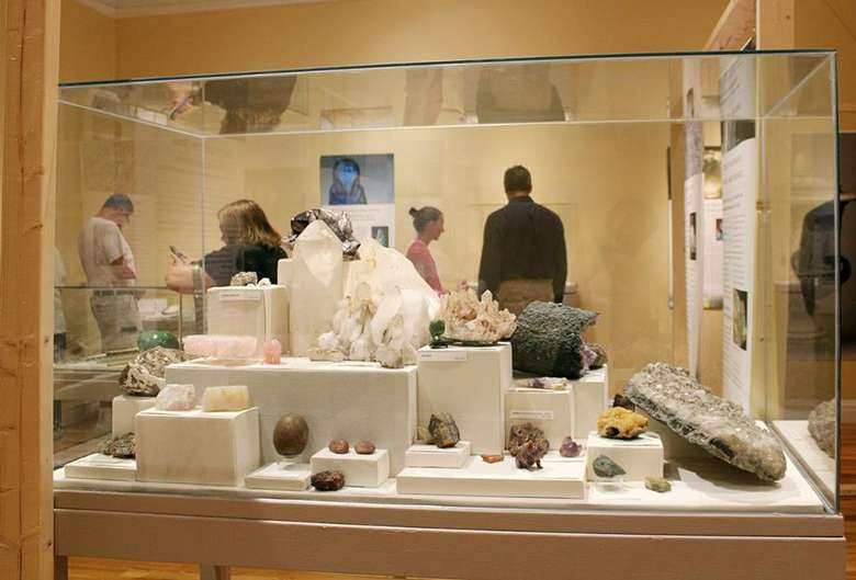 a rock and gem exhibit case