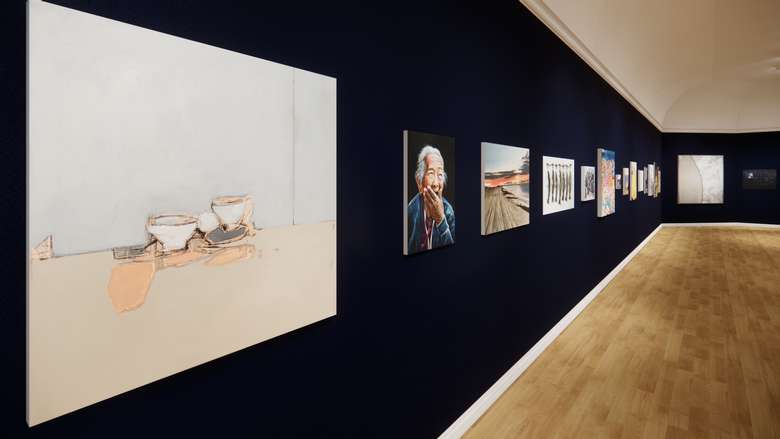Paintings hang on the walls of the virtual version of the 2020 Art of the Hills exhibition.