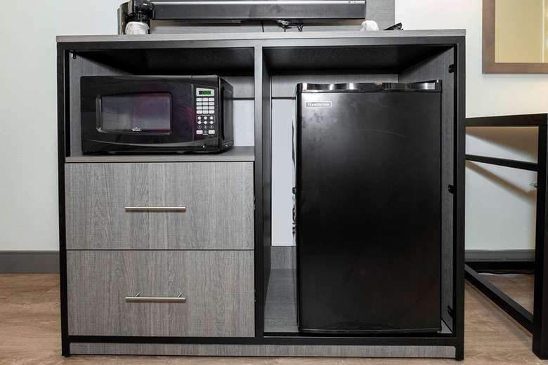 mini fridge and microwave