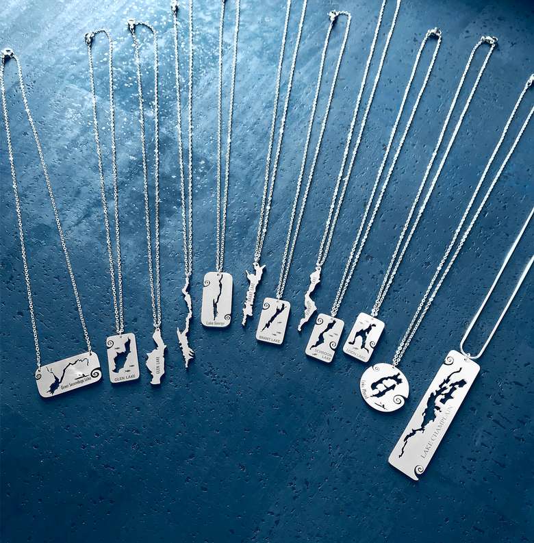 Stainless steel necklaces of lakes in the Adirondacks