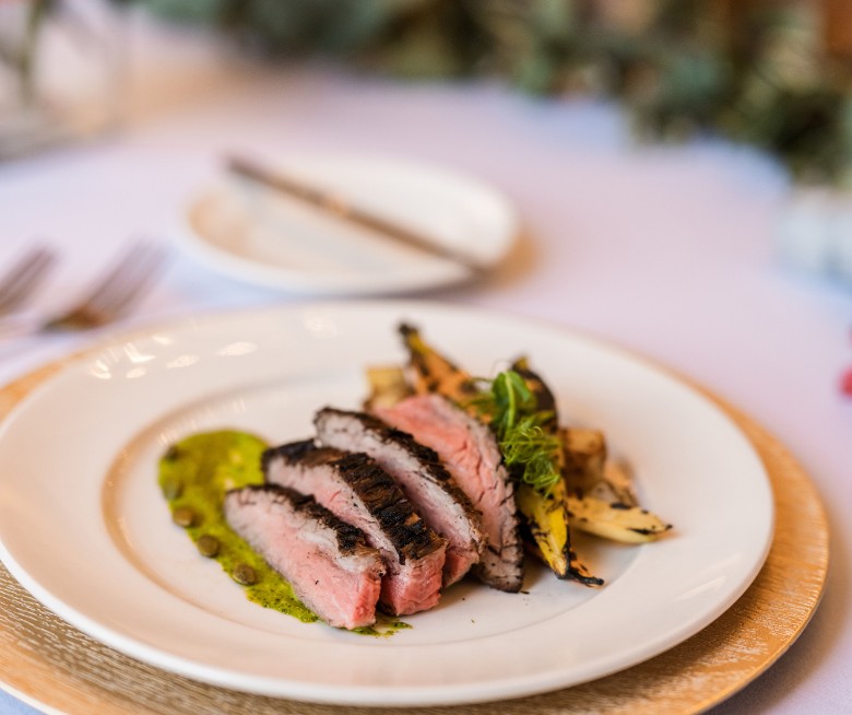 Plated wedding dinner at Hotel Saranac in Saranac Lake NY