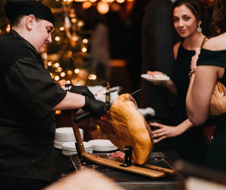 Carving station at a Hotel Saranac wedding reception in Saranac Lake NY