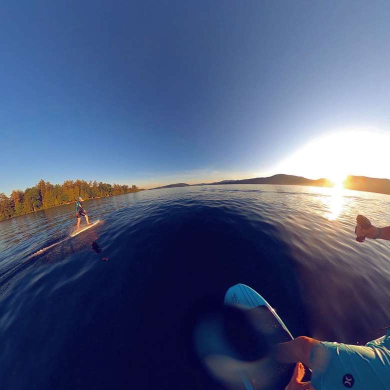 view from camera of efoiling on a lake