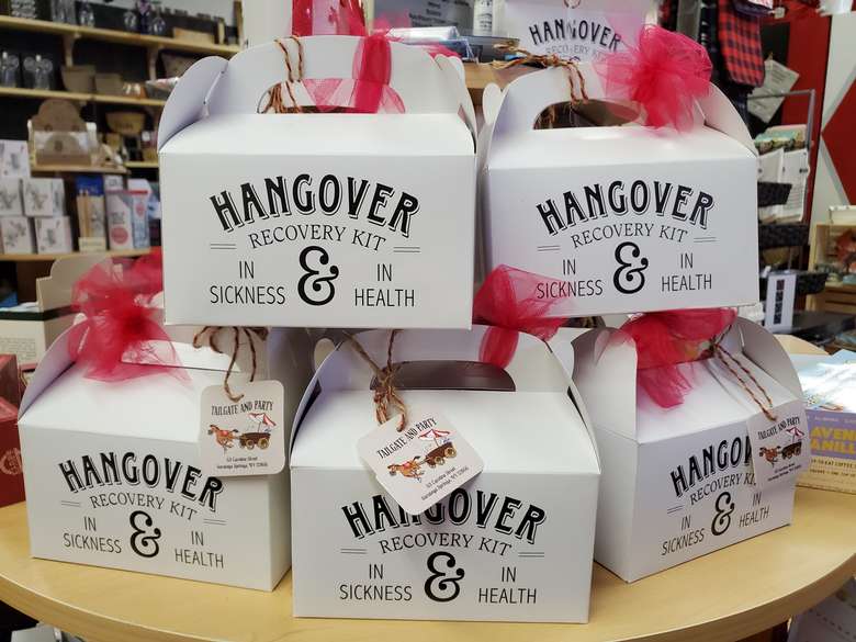 hangover recovery kits on a table