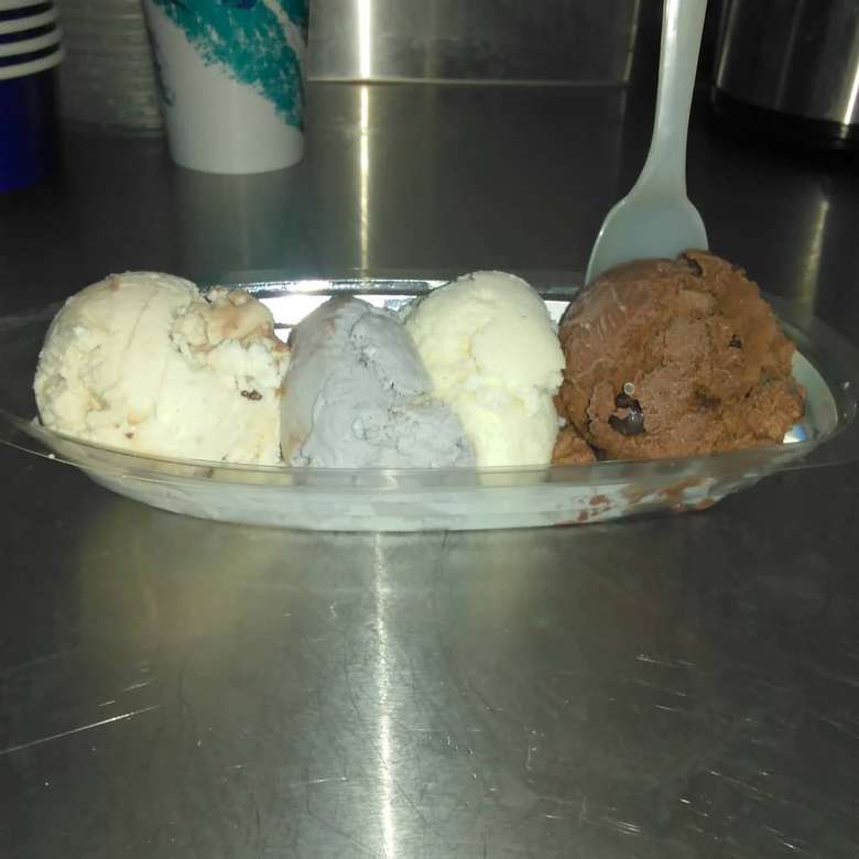 scoops of ice cream in a dish