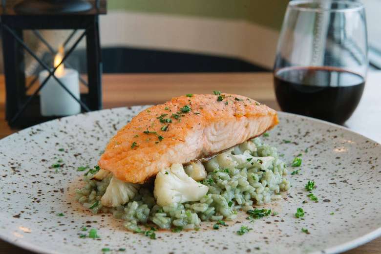 salmon dish with red wine