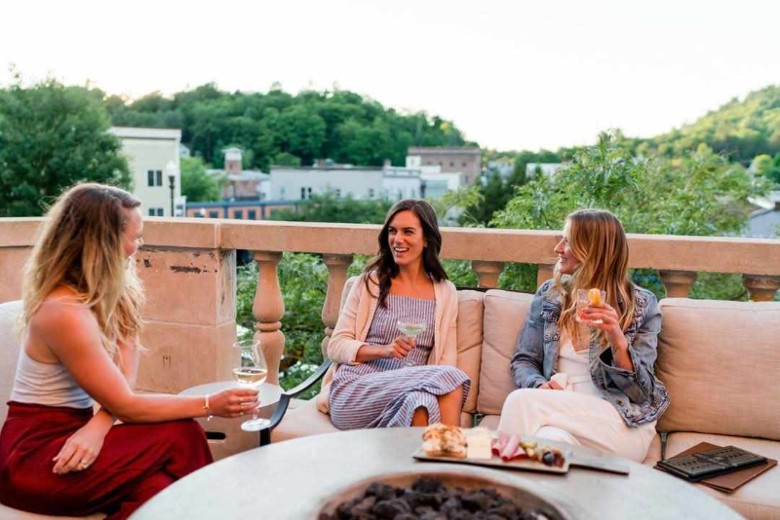Outdoor terrace dining at Campfire, Hotel Saranac in Saranac Lake NY