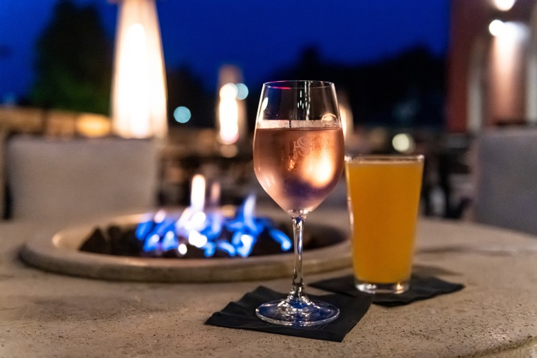 After-dinner drink on the terrace at Hotel Saranac in Saranac Lake NY