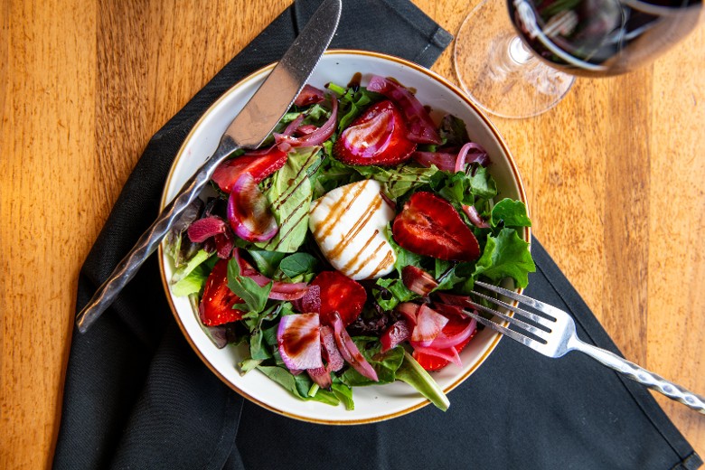 Salad at Campfire restaurant inside Hotel Saranac in Saranac Lake NY