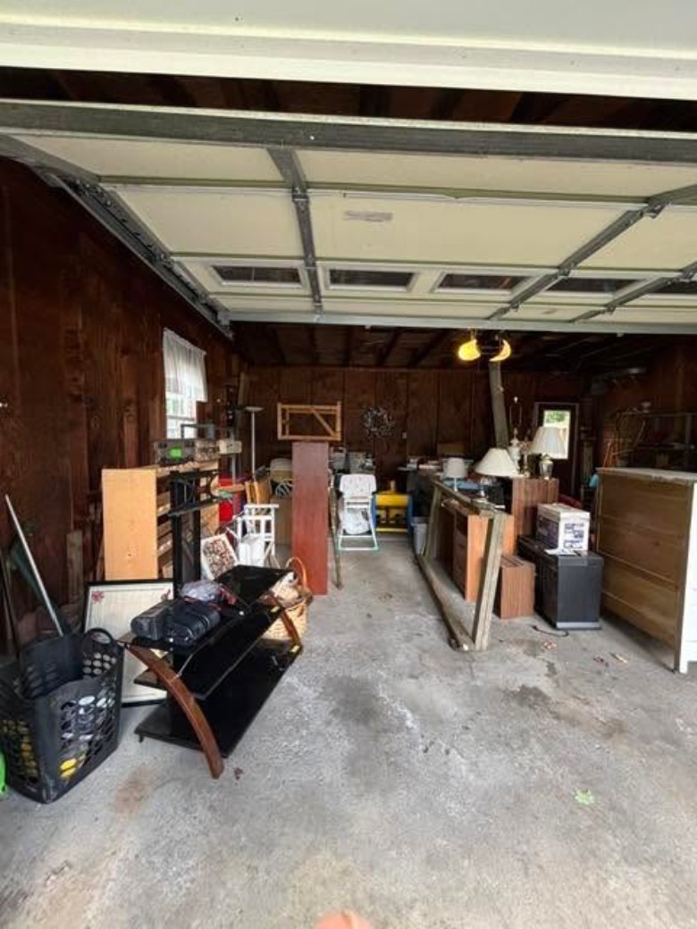 a garage filled with junk