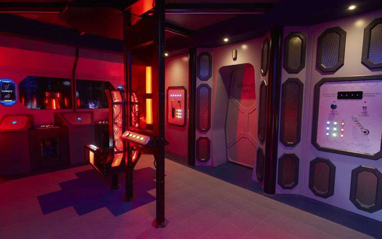a sci fi room with colorful lighting